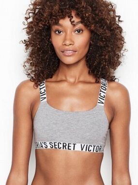 Victoria's Secret White Logo Bralette with Black Lettering